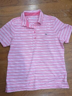 Vineyard Vines Pink and White Striped Polo